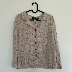 Sag Harbor 100% Silk Cream Decor Patterned Women's Top